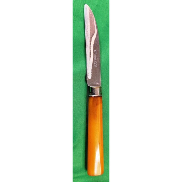Vintage Paring Knife Art Deco Retro Butterscotch Bakelite Handled - Picture 1 of 4